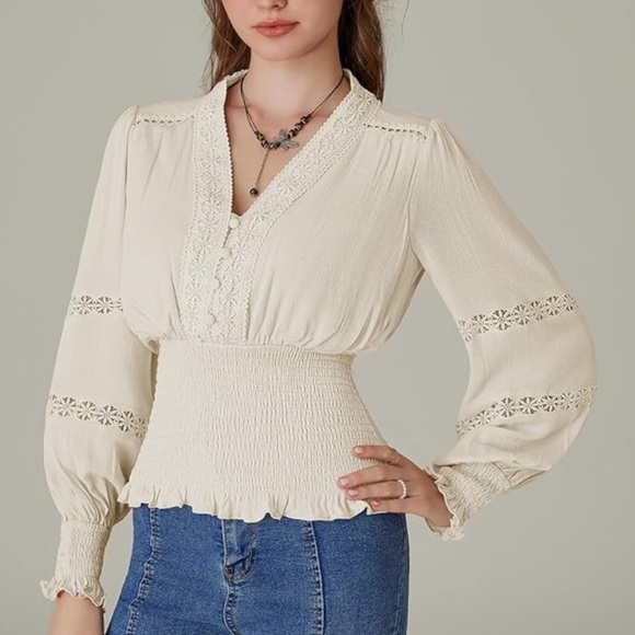 Scarlet Darkness Tops - Scarlet Darkness Renaissance Peasant Blouse-Cream-Women Size Small
